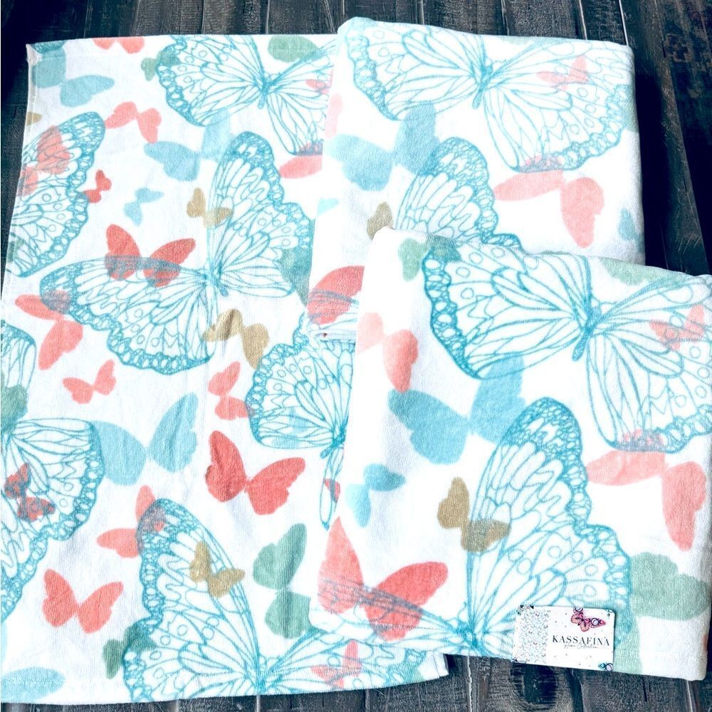 3-pc Butterfly Spring Pastel Bath Hand Towels Spa Set